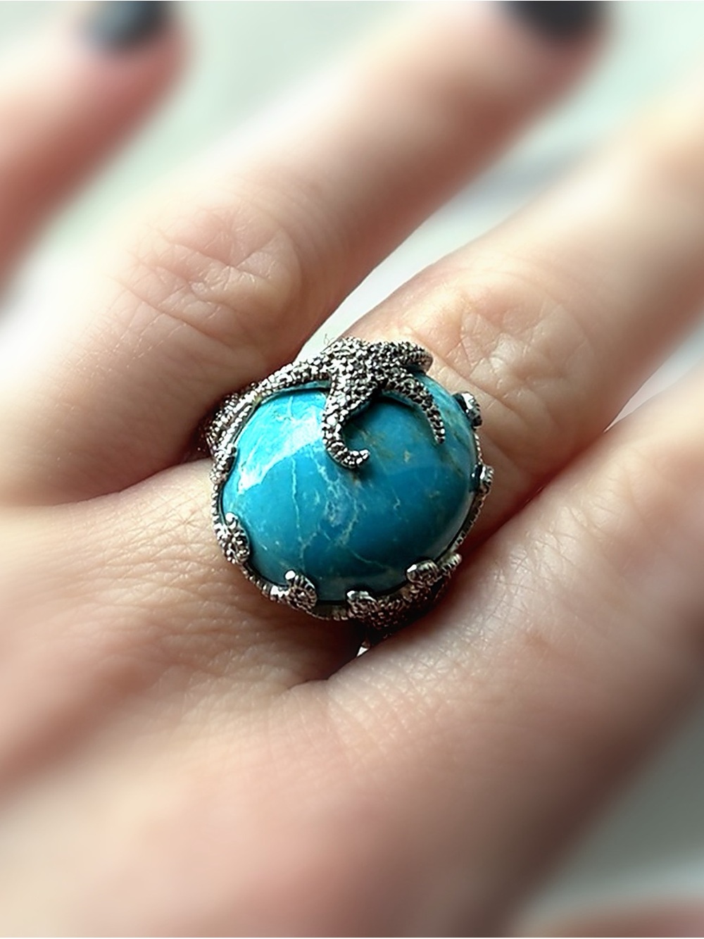 Affinity Turquoise snd Diamond Starfish Sterling Ring - Women Jewelry sz 7